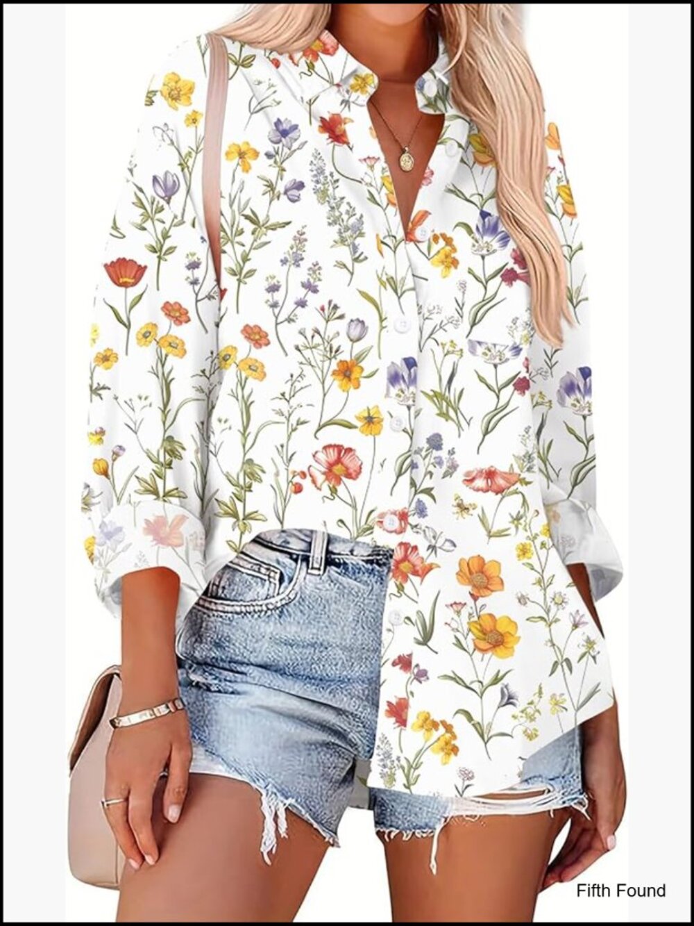 Oversized Long Sleeve Floral Button Down Blouse Casual Work Top